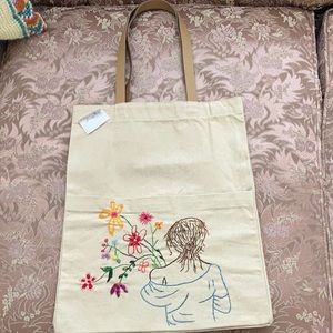 NEW large hand embroidered bag with leather handle